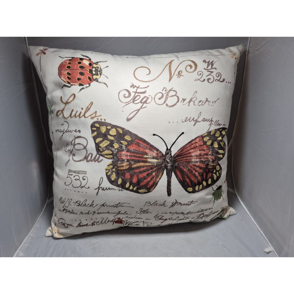💥 Pottery Barn Outdoor 20x20 Pillow Ladybug Butterfly Embroidered